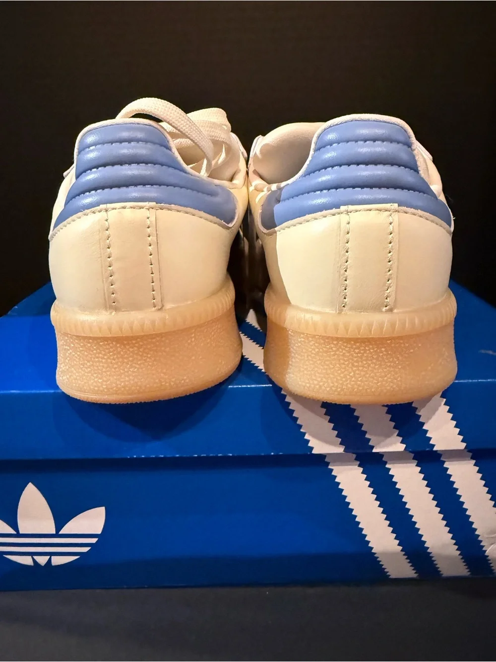 adidas Samba XLG J sneakers in cream and light blue 4Y/5W